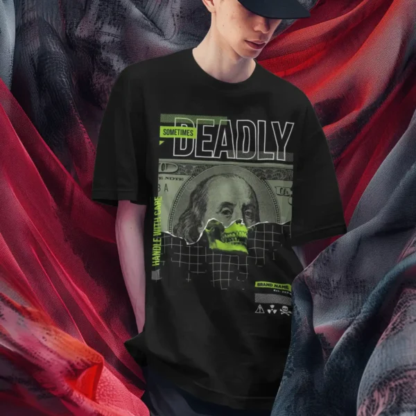 Black Deadly Printed Tshirt For Men