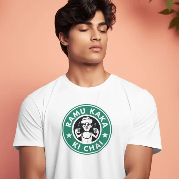 White Ramu Kaka Quote Tshirt For Men