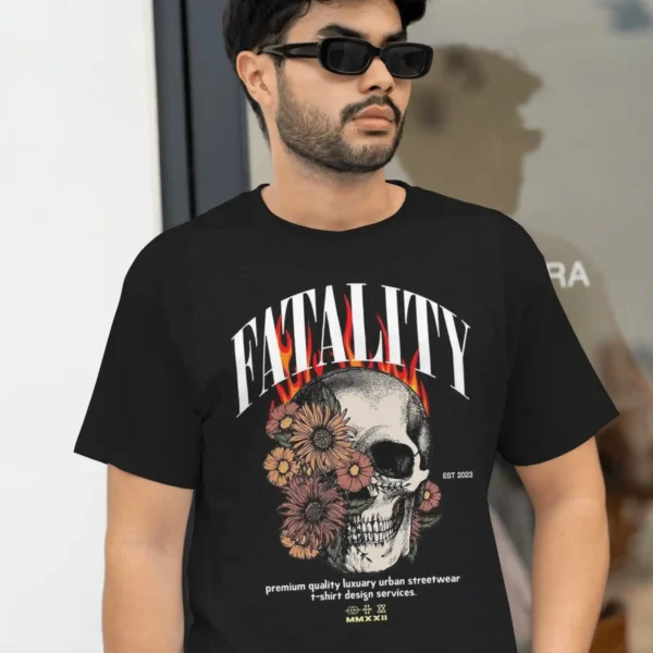 Black Fatality Printed Tshirt For Men